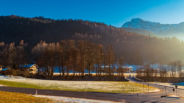Alpine winter view at Oberau, Berchtesgaden, Bavaria, Germany