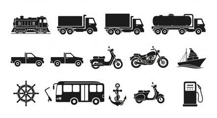Collection of various transportation vehicle silhouettes. © Mita