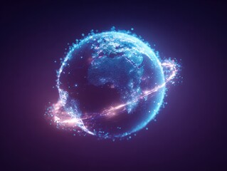 Obraz premium glowing cyan worldwide data tunnel isolated on a purple background