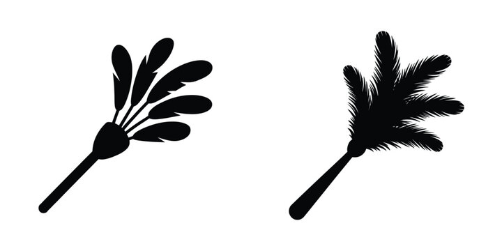 Feather Duster Silhouette Vector Set &ndash; Funny April Fools Day Prank Tool, Humor and Cleaning Theme Icon Collection for Comedy, Joke Designs, Posters, Stickers, and Party Graphics