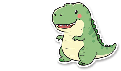 Fototapeta premium Cute Green Cartoon T-Rex Dinosaur Sticker Illustration Isolated on White Background