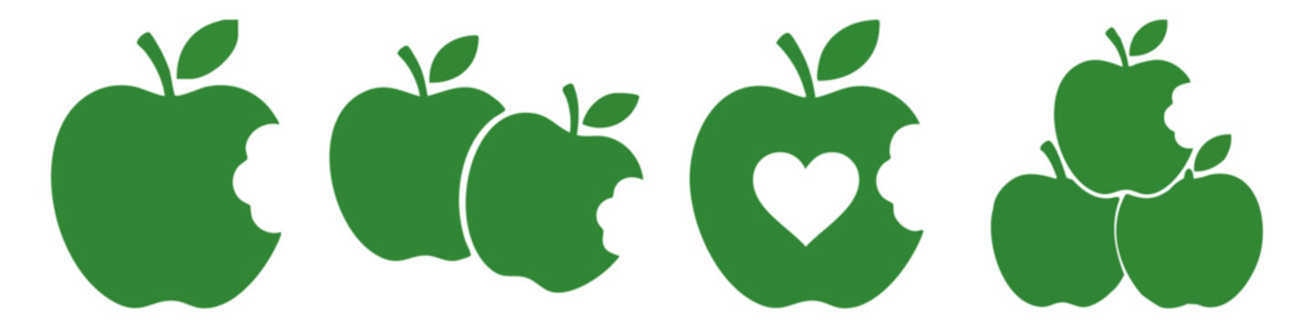  APPLE BITE - Green apple with a clean bite mark showing health  Flat Vector Illustration on Transparent Background