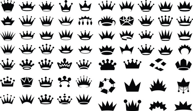 Crown Collection Silhouette Icon Set Royal Crown Typography Silhouette Icon Pack
