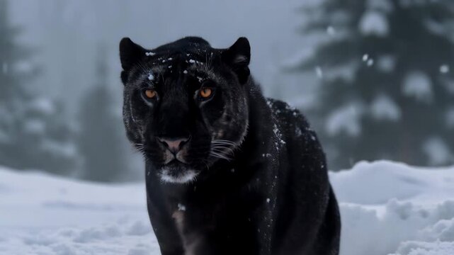 Black Panther in Snow Close Up &ndash; Cinematic Wildlife 4K