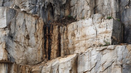 Fototapeta premium Rugged limestone cliff face with visible layers and erosion