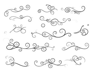 Obraz premium Ornate flourishes Elegant swirly vector scrolls, graphic design elements. Curlicues, curves, spirals, delicate tracery