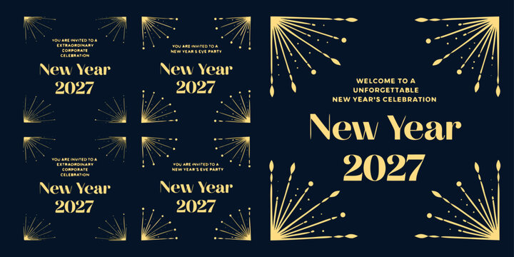 Welcome to an Unforgettable New Year 2027 Celebration &ndash; Elegant Gold & Black Festive Design for Parties, Events, Invitations, and Holiday Promotions