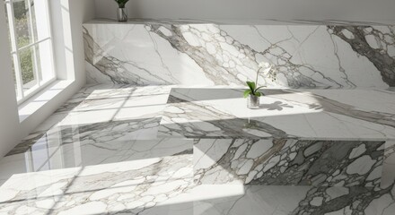 Elegant marble surface with dramatic shadows and light reflections for design