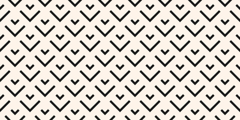 Vector geometric seamless pattern with lines, arrows, stylized fish scale grid. Simple abstract black and white graphic ornament. Modern minimal monochrome background texture. Stylish repeated design © Olgastocker