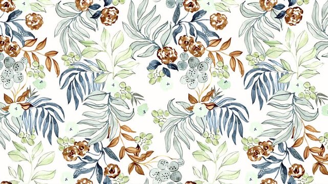 Moving Blue and Rust Flower Pattern, Vertical Video for Instagram Reels, Elegant Digital Backdrop