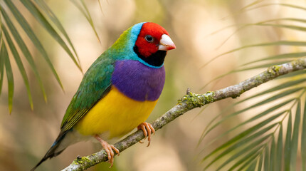 Fototapeta premium Colorful Gouldian Finch Bird Perched on Branch