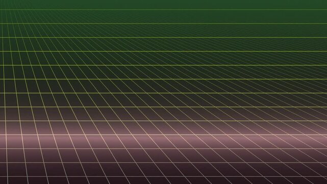 A digital grid pattern with a green to purple gradient background, creating a futuristic perspective.