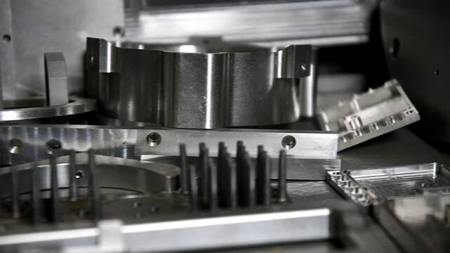 Metal product after milling. Industrial steel billets. Manufacture of iron parts at the factory.