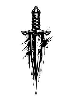 Black dagger with blood drips illustration on white background vector graphic