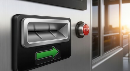 Fototapeta premium Metallic Automated Machine Close Up Showing a Stop Button and Deposit Slot