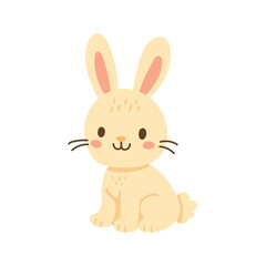 Obraz premium Sweet bunny rabbit cartoon with long ears and soft pastel tones, cute animal illustration for Easter cards, spring nursery decor and children themed designs.