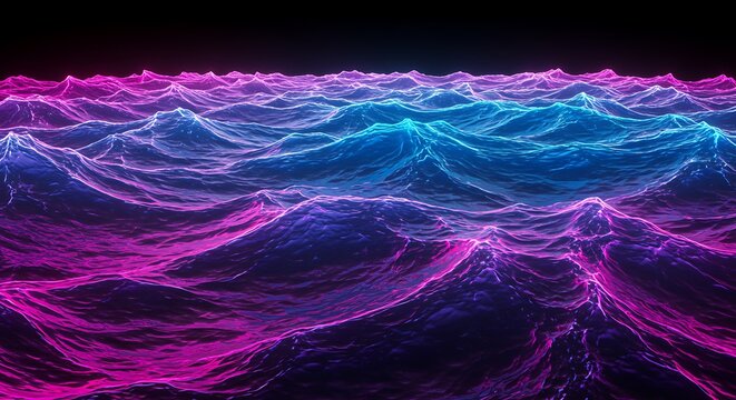 Abstract vibrant ocean waves in neon colors digital rendering background