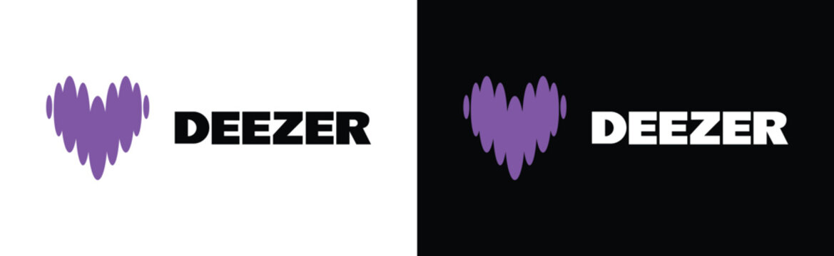 Deezer Music Streaming Service Logo with Wordmark on Transparent and Dark Background, Editorial Use Only