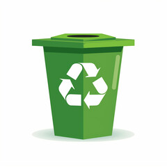 Green recycle bin with grass and recycling symbol isolated on white background