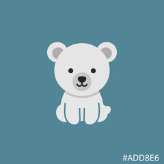 Obraz premium Cute, cartoon-style polar bear sitting on a blue background.