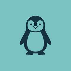 Fototapeta premium Cartoon penguin standing upright with flippers extended on a solid background.