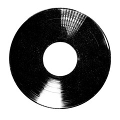 Vintage vinyl record isolated isolated on a transparent background , black and white Old CD .