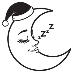 Fototapeta premium Peaceful Sleeping Crescent Moon with Nightcap and Zzz Symbols Illustration
