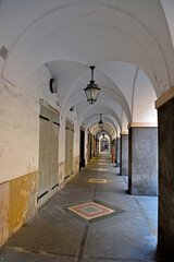 Fototapeta premium A glimpse of the historic arcades in the center of Chiavari, in the province of Genoa 