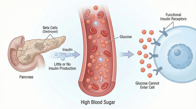 Pancreatic Beta Cells Destruction and Type 1 Diabetes Mechanism