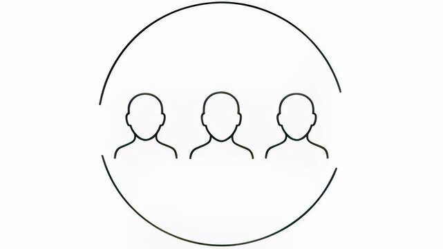 Minimalist teamwork icons group together inside a white circular frame in a flat 2D animation, illustrating business collaboration concepts.