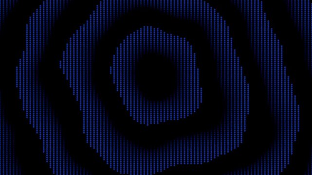 Blue halftone spiral dot rings animation creating hypnotic concentric pattern on dark background
