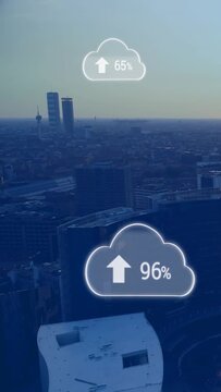 Vertical video: Upper cloud rising percent then lower cloud growing to 100% showing sync via window