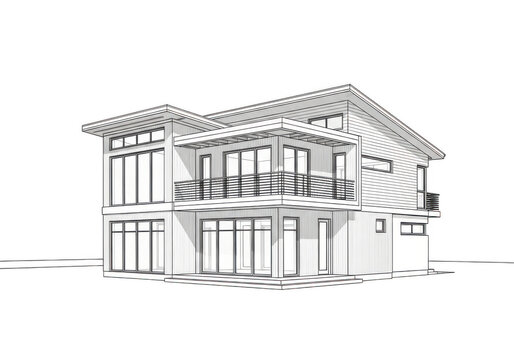 Modern house architectural drawing with clean lines and minimalist design isolated on transparent background