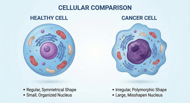 Healthy Cell vs Cancer Cell Comparison Anatomy Illustration