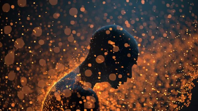 Exploring light and shadow with human form and particles in a dark setting