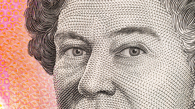 5 Dollars Australia with a portrait of Queen Elizabeth II. Polymer money. Money of Australia