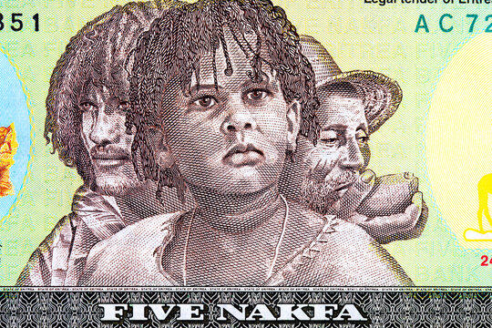 Eritrea 5 Nakfa 1997 Banknotes depicting portraits of people Three generations. People of Eritrea. Paper money of Eritrea.