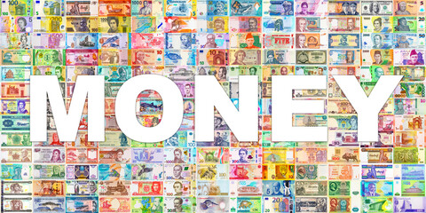 Money from different countries of the world. Mosaic of paper money. Background of money © Sergii