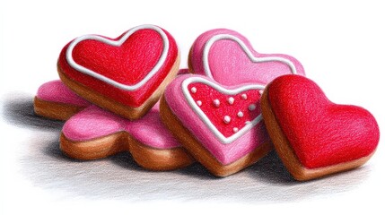 Obraz premium Romantic Heart-Shaped Cookies for Valentine's Day Treat
