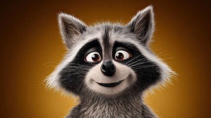 Obraz premium Adorable 3D Cartoon Raccoon Character with a Cute Smile