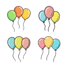Naklejka premium Group of colorful hand-drawn balloons floating with strings for celebrations