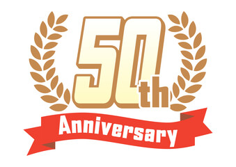 月桂樹とリボンの50周年アイコン