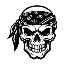 Pirate skull with bandana, menacing illustration, symbolizing danger and rebellion, a classic pirate emblem, full of attitude and boldness always