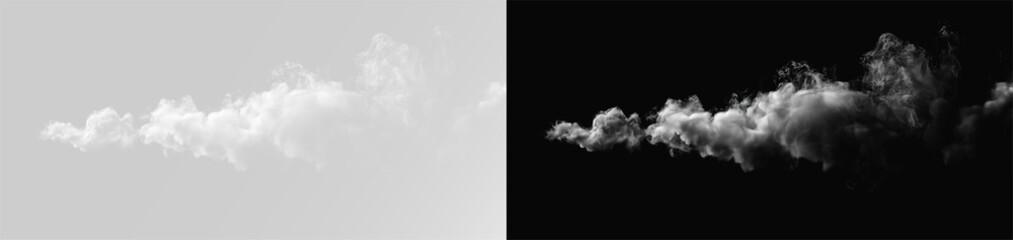 Realistic white smoke trail or steam jet isolated on black and white split background overlay fog effect png © Alehandro