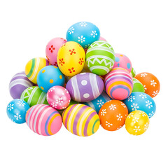 Fototapeta premium A pile of colorful Easter eggs on transparent background