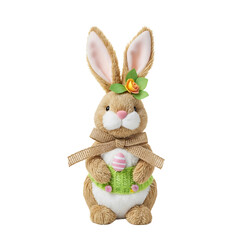 Obraz premium A cute stuffed Easter bunny with a flower on its head sitting on transparent background
