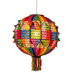Fototapeta premium A colorful paper lantern hanging on a black background with transparent background