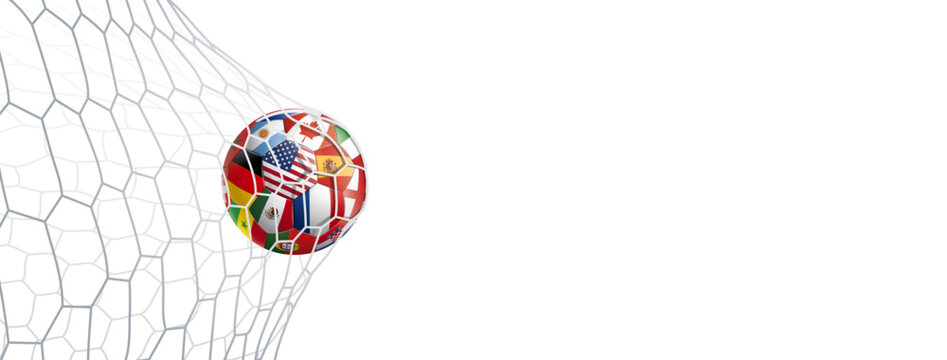BALLON DE FOOTBALL DANS LE FILET. Fond blanc