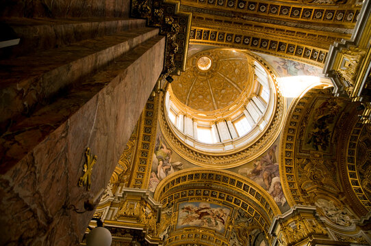 Italy, Rome.  Church of St Charles and St Ambrose.  A major 17th-century Baroque church located on Via del Corso 