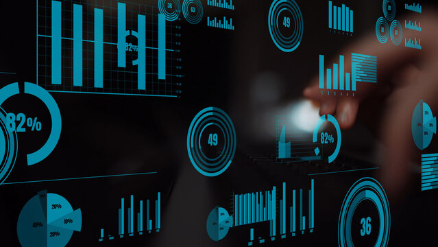 This image features a modern digital interface displaying vibrant blue graphs and charts, highlighting key business metrics and statistical analysis trends for insightful evaluation. Xenic